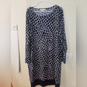 Michael Michael Kors Navy and White Geometric Pattern Dress